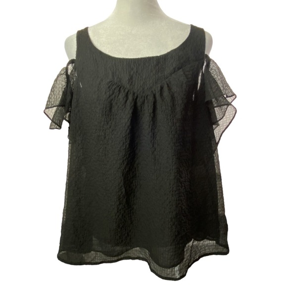 Maeve Tops - Anthropologie MAEVE Women Short Flutter Sleeve Cold Shoulder Blouse Sz 8 Black